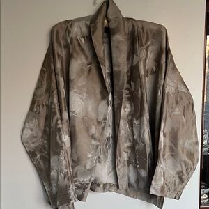 Eskandar Textured Gary and beige Silk Jacket open front